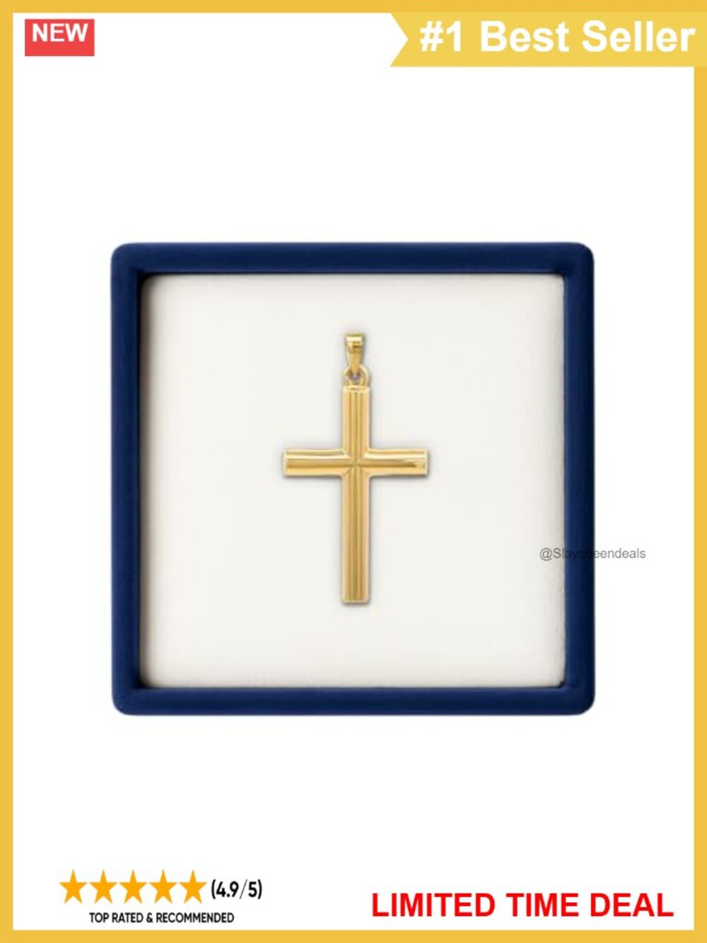 14K Yellow Gold Tube Cross Pendant Double-Bonded Handcrafted USA XS